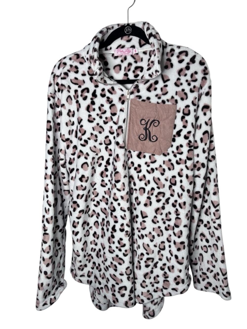 Pink Lily Pink White Leopard Monogram Quarter Zip “K” XXL